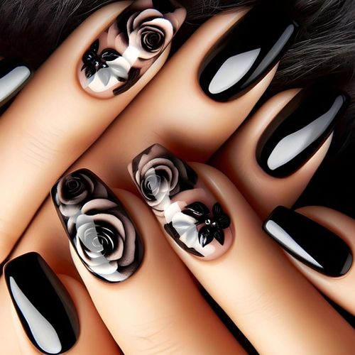 Kal-24 Pièces Rose Noire Faux Ongles Carrés Moyenne, Français Naturel Ongles À Coller, Couleur Pure Glossy Press On Nails, Acrylique Gel Faux Ongles Autocollants Pour Femmes Et Filles Nail Art 