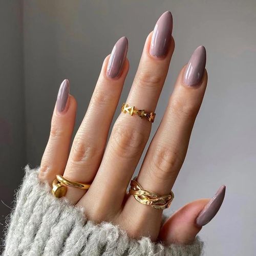 Kal-24pcs Français Faux Ongles Court Amande Press On Nails Couleur Pure Naturel Ongles À Coller Ballerine Capsules Ongles Glossy Acrylique Faux Ongles Autocollants Pour Femmes Et Filles (Gris Tentati 