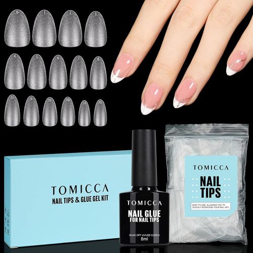 Kal-Amande Court Capsules Ongles Avec Colle Kit, Full Cover Gel Tips & 8ml 4 En 1 Colle Faux Ongles, Transparent Capsule Americaine Ongle Pour Diy Nail Art, 150 Pièces 15 Tailles 