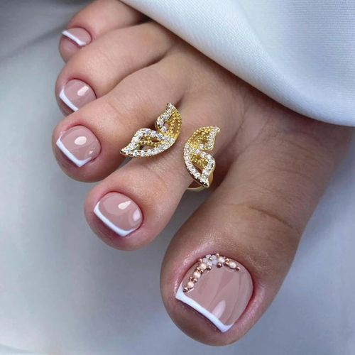 Kal-24 Pièces Faux Ongles Pour Orteil, Faux Orteil Ongles Pieds Court Carré, Pleine Couverture Artificiels Capsules Ongles Pied Français False Toe Nails Pour Femmes Filles (Rosée D'automne) 