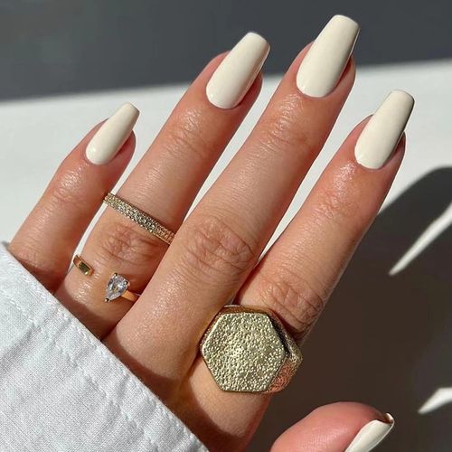 Kal-24pcs Court Carré Faux Ongles Français Press On Nails Blanc Glossy Pleine Couverture Acrylique Ballerine Ongles À Coller Pour Femmes Et Filles Nail Art 