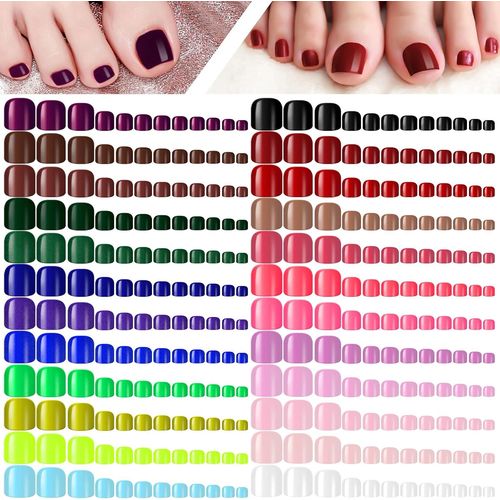 Kal-576 Pièces Faux Ongles D'orteil Faux Ongles De Pieds À Couverture Complète Appuyez Sur Ongle D'orteil Carrés Courts Tips D'ongle Artificiels De Couleur Unie Faux Ongles De Pieds (Brillant) 