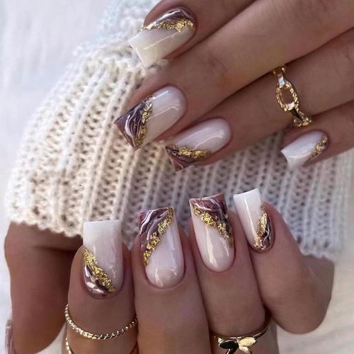 Kal-24 Pièces Faux Ongles Court Carré, French Blanche & Violette Brillant Press On Nails, 12 Tailles Couverture Complète Gel Ongles À Coller Acrylique Fake Nails Pour Femme Filles Nail Art À La Maiso 