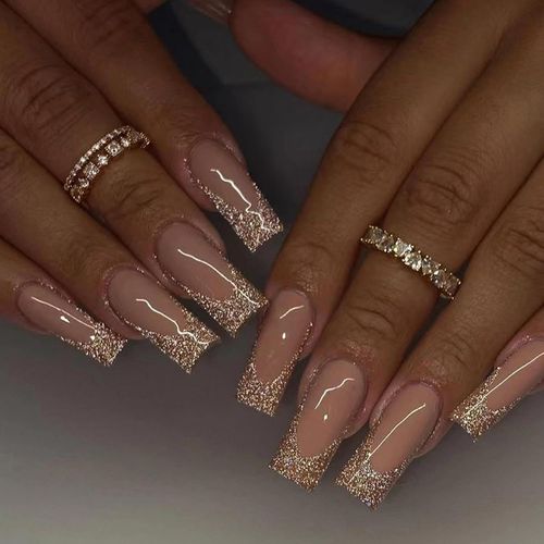 Kal-24 Pièces Faux Ongles Cercueil Moyen, Français Glossy Or Brillant Press On Nails, 12 Tailles Couverture Complète Gel Ongles À Coller Acrylique Bâton Sur Ongles Pour Femme Et Filles Nail Art 