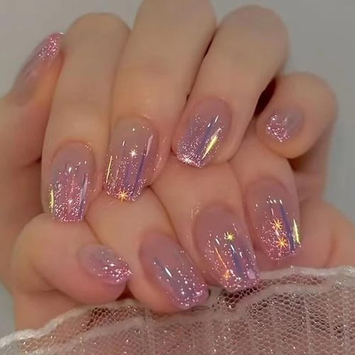 Kal-24 Pièces Français Faux Ongles Court Carré Rose Violet Brillant Ongles À Presser Couverture Complète Ballerina Acrylique Faux Ongles À Coller Pour Femme Et Fille Nail Art Décoration 