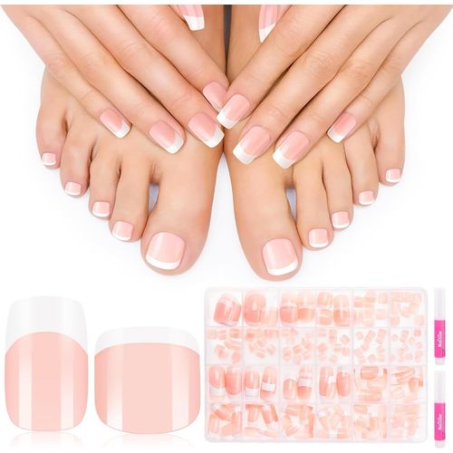 Kal-240 Pièces French Faux Ongles Faux Ongles Pieds Court Artificiel Couverture Complète Capsules Ongles Et Capsule Pied French Manucure Pour Femme Filles 