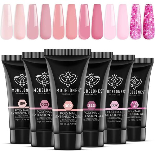 Kal-Polygel Rose 6 Couleurs 15 Ml Extension Gel Pour Faux Ongles Extension Construction Vernis Semi Permanent Quick Building Extender Gel Complet Pour Manucure Nail Art Debutant 