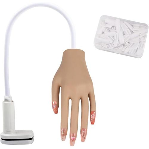 Kal-Main D'entrainement Manucure Silicone, Fausse Main Pour Ongle, 100pcs Faux Ongles With Main D Entrainement Pour Ongle. (Skin Color) 
