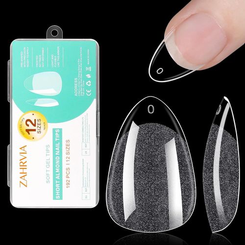 Kal-Capsule Americaine Ongle - Soft Gel Full Cover Nail Tips Faux Ongles Courts Stick On Fake Nails Pmma Pré-Poli Gel Nail Tips Pour Nail Art-12 Taille, 192pcs 