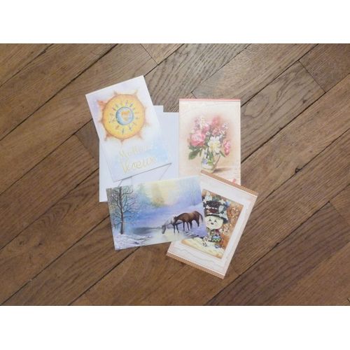 4 Cartes Postales Double- Artistes Peignant De La Bouche Et Pied- Neuf