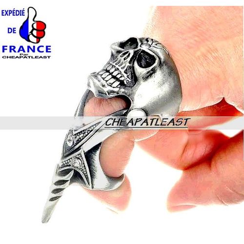 Bague Armure Métal, Articulée - Tête De Mort, Skull  - Collection "Knuckle Style Fashion" - Style Rock, Punk, Gothic...