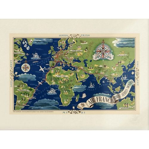 Air France - Planisphère - Lucien Boucher, 1938 - Affiche 50x70cm