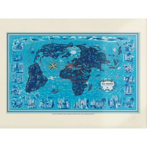 Air France - Planisphère - Paysages Du Monde - Boucher, 1964 - Affiche 50x70cm