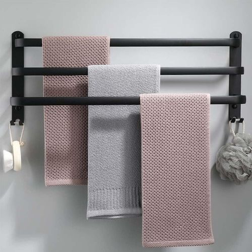 KAL-Porte Serviette Salle De Bain, Accessoire Salle De Bain, Porte Serviette Murale, Porte-Serviettes Salle De Bain Sans Percage, Support Serviette Noir Deco Salle De Bain, 80Cm