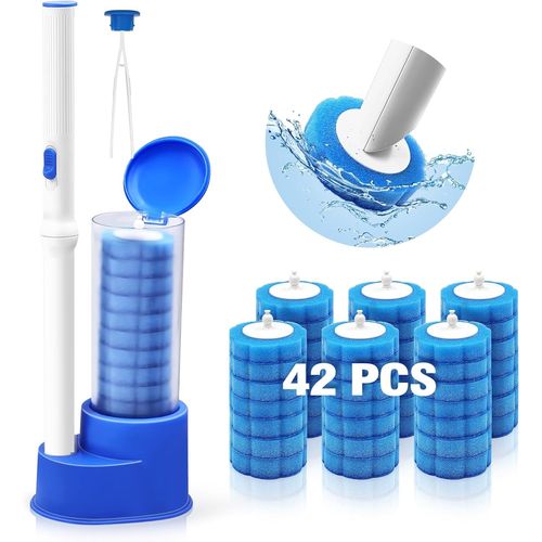 KAL-Brosse De Toilette Jetable Avec Pince À Épiler, Baguette Wc Avec 42 Recharges De Nettoyage, Nettoyeur Toilette Pour Évier, Baignoire, Lavabo Et Urinoir