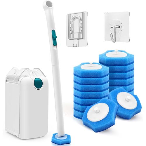 KAL-Brosse De Toilette Jetable Avec Système De Serrage En 1 Seconde Et Remplissage Nettoyant 16Pcs, Baguette Wc Pour Le Nettoyage Des Évier, Baignoires, Gouttières, Lavabos, Urinoirs