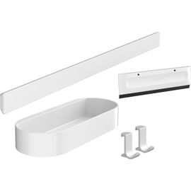 KAL-Wallstoris - Ensemble D'Accessoires Pour La Douche Sans Percage 4 Pièces, Barre Murale, Étagère Salle De Bain, Raclette Douche, Crochet, Accessoire Salle De Bain, Blanc Mat, 27967700