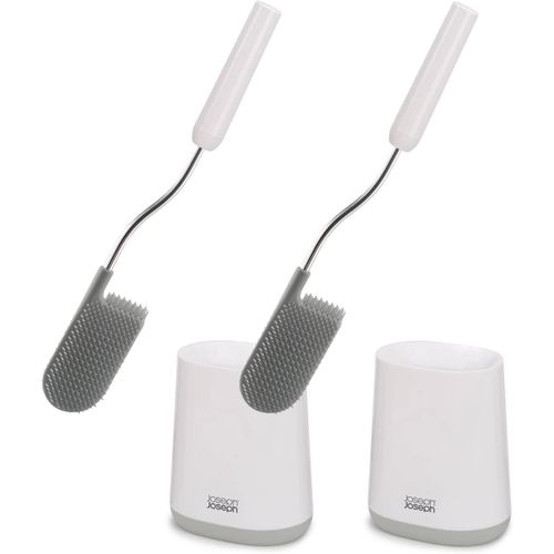 KAL-Flex Lite - Jeu De 2 Brosses Wc Toilette Avec Support Mince - Balayette Souple Et Résistante, Tête Flexible, Anti-Goutte, Anti-Bouchage, Nettoyage En Profondeur - Blanc/Gris, Petit