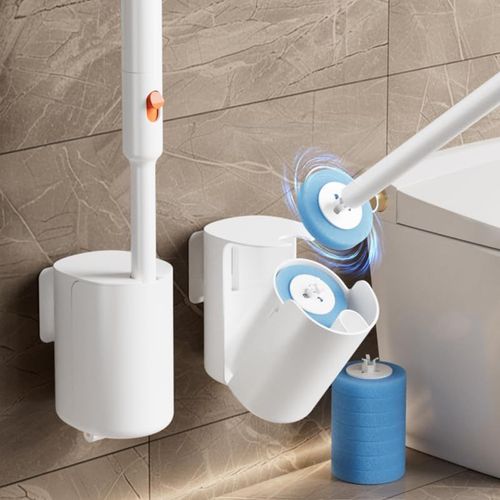 KAL-Brosse De Toilette Électrique Jetable Et Support - Fixation Murale Rechargeable Avec 6 Têtes De Brosse De Rechange Pour Salle De Bain Ou Wc D'Invités - Blanc