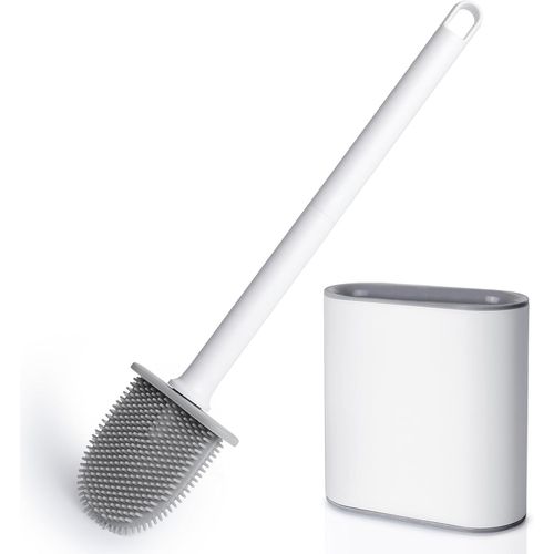 KAL-Brosse Wc, Brosse Toilettes Wc En Silicone Pour Profondeur Avec Manche En Plastique Antidérapant, Brosse Toilette Murale Avec Base À Fentes D'Aération Pour La Toilette De La Salle De Bain