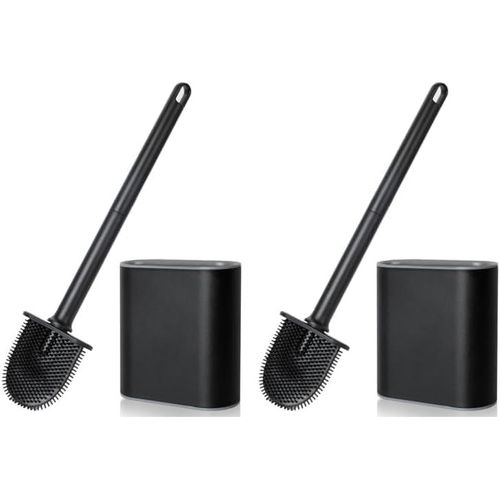 KAL-Brosse Wc, Brosse Toilettes Wc En Silicone Pour Profondeur Avec Manche En Plastique Antidérapant, Brosse Toilette Murale Avec Base À Fentes D'Aération Pour La Toilette De La Salle De Bain