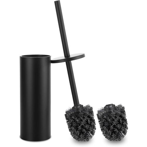 KAL-Brosses Wc Et Supports, Brosse À Toilettes En Acier Inoxydable, Set De 2 Têtes De Nettoyage Au Sol, Design Anti-Éclaboussures Et Base Étanche