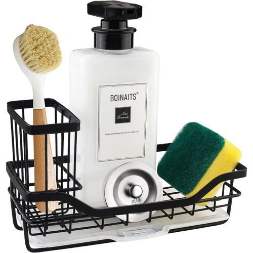 KAL-Organiseur D'Évier, Multifonctionnel Pour Évier De Cuisine Organisateur, Porte Eponge Evier Cuisine En Acier Inoxydable Avec Bac (Ensemble Deux Pièces-Noir)