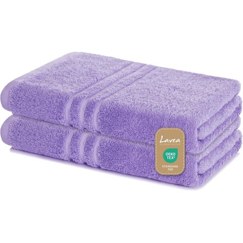 Kal-Série Elena - Lot De 2 Serviettes De Bain Luxe 70x140 Cm, Éponge 100% Coton, Ultra Douces, Absorbantes, Durables, Idéales Douche & Sauna - Violet 