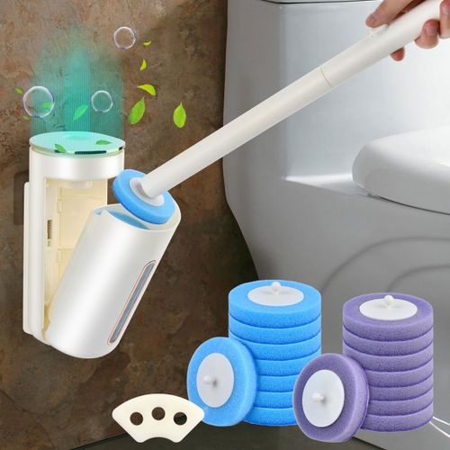 KAL-Brosse De Toilette Recharge, Brosse Wc Suspendu Balayette Wc, Porte Brosse Wc, Systeme De Nettoyage De Toilette, Brosse Pour Cuvette De Toilette¿16 Têtes Recharges Avec Socle