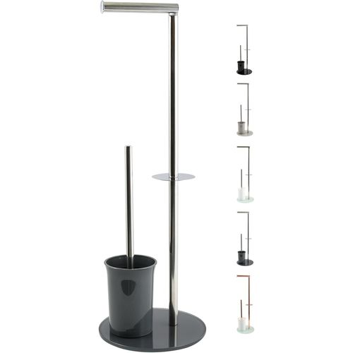 KAL-"Bergamo Porte-Rouleau Wc Brosse Wc En Acier Inoxydable Et Verre Support Gris 3 En 1
