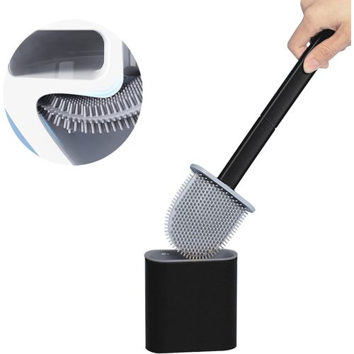 KAL-Brosse Wc Tpr Silicone Et Support, Brosse De Toilettes Détachable À Manche Long, Montage Au Sol/Mur Avec Base De Filtre À Eau, Pour Les Coins Et Les Petits Espaces Entre Les Toilettes Et Mur