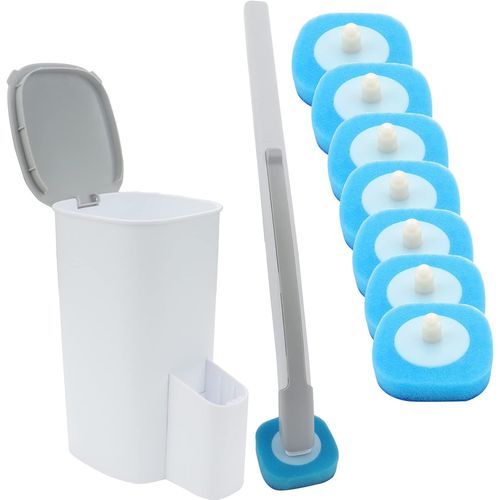 KAL-Brosse Wc Jetable Avec Support, Kit De Bâton De Toilette Mural, Système De Nettoyage De Toilette Jetable Avec 8 Têtes De Changement De Toilettes (Kit De Bâton De Toilette)