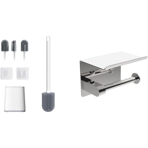 KAL-M34151-2, Brosse Wc Silicone Et Mk34053, Porte Papier Toilette Mural - Support Anti-Goutte, 304 Acier Inoxydable