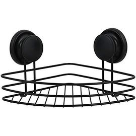KAL-Étagère D`Angle De Douche Avec Ventouses, En Acier Chromé 21,5 X 21,5 X 13 Cm Noir Mat