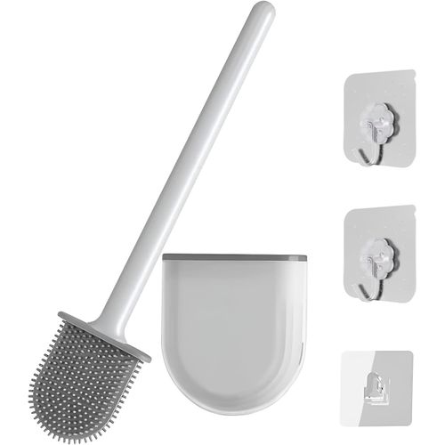 KAL-Brosse De Toilette, Brosse Toilette Silicone, Antibactérienne Suspendu Balayette Wc Ventilée, Avec 3Crochets, Très Approprié Pour Les Coins Et Les Petits Espaces Entre Les Toilettes Et Le Mur (Bl