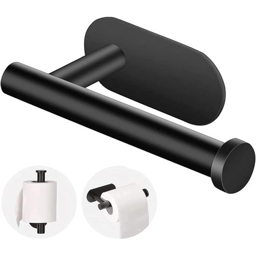 KAL-Porte Papier Toilette Sans Perçage, Support De Papier Toilette Autocollant Avec Étagère, Porte Rouleau Papier Toilette Mural En Acier Inoxydable Pour Cuisine Et Salle De Bain Buanderie, Noir