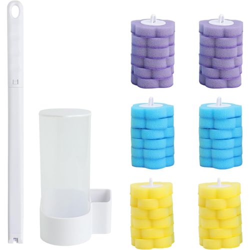 KAL-Brosse De Toilette Jetable Avec 36 Tête De Brosse De Rechangebrosse Wc Jetable Système De Nettoyage Brosse Wc Suspendu Sans Percage, Brosse Nettoyage Pour Toilette, Salle De Bain, Wc
