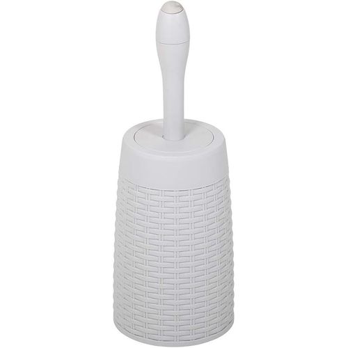 KAL-518368 Brosse Wc Ronde Imitation Rotin Avec Système D'Injection De Détergent Interne, Gris Clair