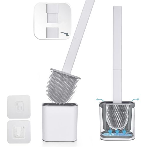 KAL-Brosse Wc En Silicone Avec Support À Séchage Rapide - Brosse Wc Blanche - Fixation Murale Pour Salle De Bain Et Toilettes