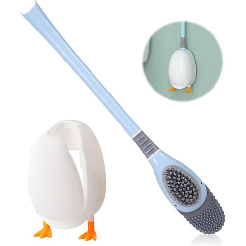 KAL-Brosse Wc En Silicone - Motif Petits Canards Jaunes - Avec Tête De Nettoyage Flexible - Montage Mural - Convient Pour Le Nettoyage Des Toilettes Domestiques - Bleu