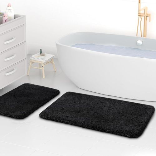 KAL-Tapis De Bain En Microfibre Super Épais De 2 Cm, Super Absorbant, 50 X 80 Cm Et 40 X 60 Cm, Noir