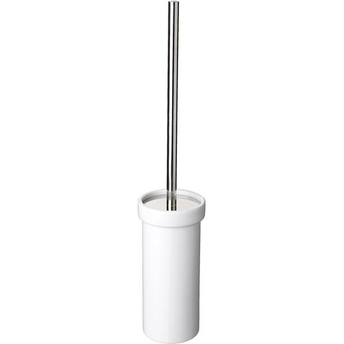KAL-Brosse Toilettes Wc | Céramique Résistante | Manche 100% Inox | Balayette Wc Compacte Et Durable | 12 X 12 X 38 Cm - Collection Martins - Blanc