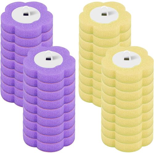KAL-Brosse De Toilette, Jetable, Avec Têtes De Rechange Pour Tige De Toilette, Brosse Wc Avec Recharge De Nettoyant Et Éponge (36 Têtes De Rechange (Jaune Violet)