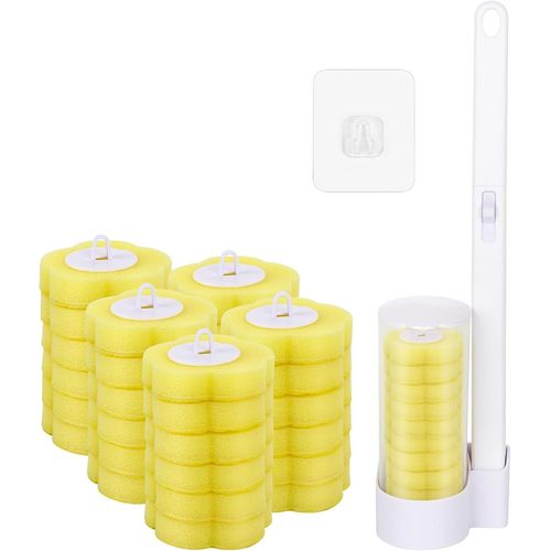 KAL-Lot De 30 Brosses De Toilette Jetables, Système De Nettoyage De Toilettes Jetables, Brosse Wc Murale Avec Tête Jetable, Kit De Baguette De Toilette Pour Nettoyer Les Toilettes, Éviers