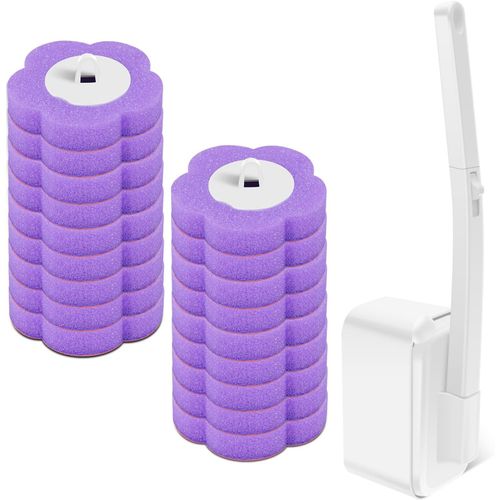 KAL-Brosse De Toilette, Jetable, Avec Têtes De Rechange Pour Tige De Toilette, Brosse De Toilette, Brosse Wc Avec Recharge De Nettoyant Et Éponge (Blanc + 18)