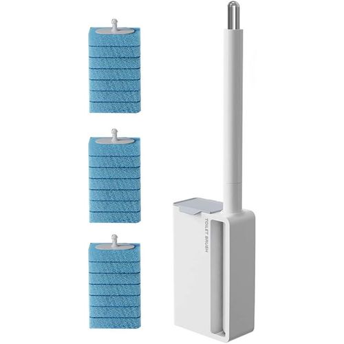 KAL-Brosse Wc Jetable, Kit De Baguette De Toilette Murale Avec Support, Système De Nettoyage De Toilettes Avec 21 Têtes De Rechange