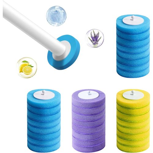 KAL-Lot De 32 Têtes De Rechange Jetables Pour Brosse De Toilette - Avec Nettoyant - Citron - Lavande - Style Océan - Pour Lavabo, Baignoire, Lavabo
