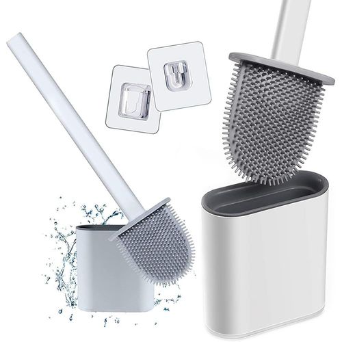 KAL-Lot De 2 Brosses De Toilette En Silion Doux, Sans Odeur Facilement Nettoyable, Installation Murale Simple (2 Brosses, Blanc)