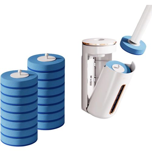 KAL-Brosse Wc Jetable, Brosse De Nettoyage De Toilettes Avec Support, Système De Nettoyage De Toilettes Avec 16 Têtes De Brosse Remplaçables Pour Le Nettoyage De La Salle De Bain