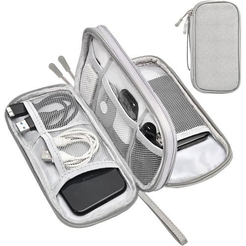 KAL-Organisateur De Cable, Sac De Rangement Câble, Sac De Rangement De Câbles Portable Universel Pour Adaptateur Macbook, Câble, Carte Sd, Chargeur, Souris, Banque D'Alimentation, Beige